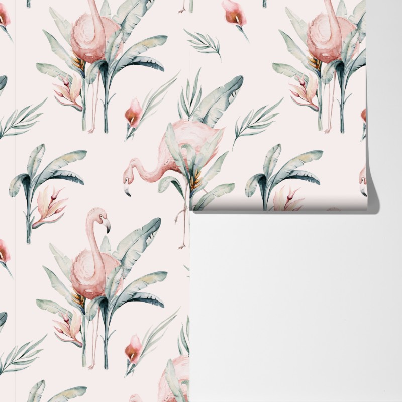 Fototapeta akwarelowy wzór z flamingami – Wallissimo® Fototapeta akwarelowy wzór z flamingami – Wallissimo®