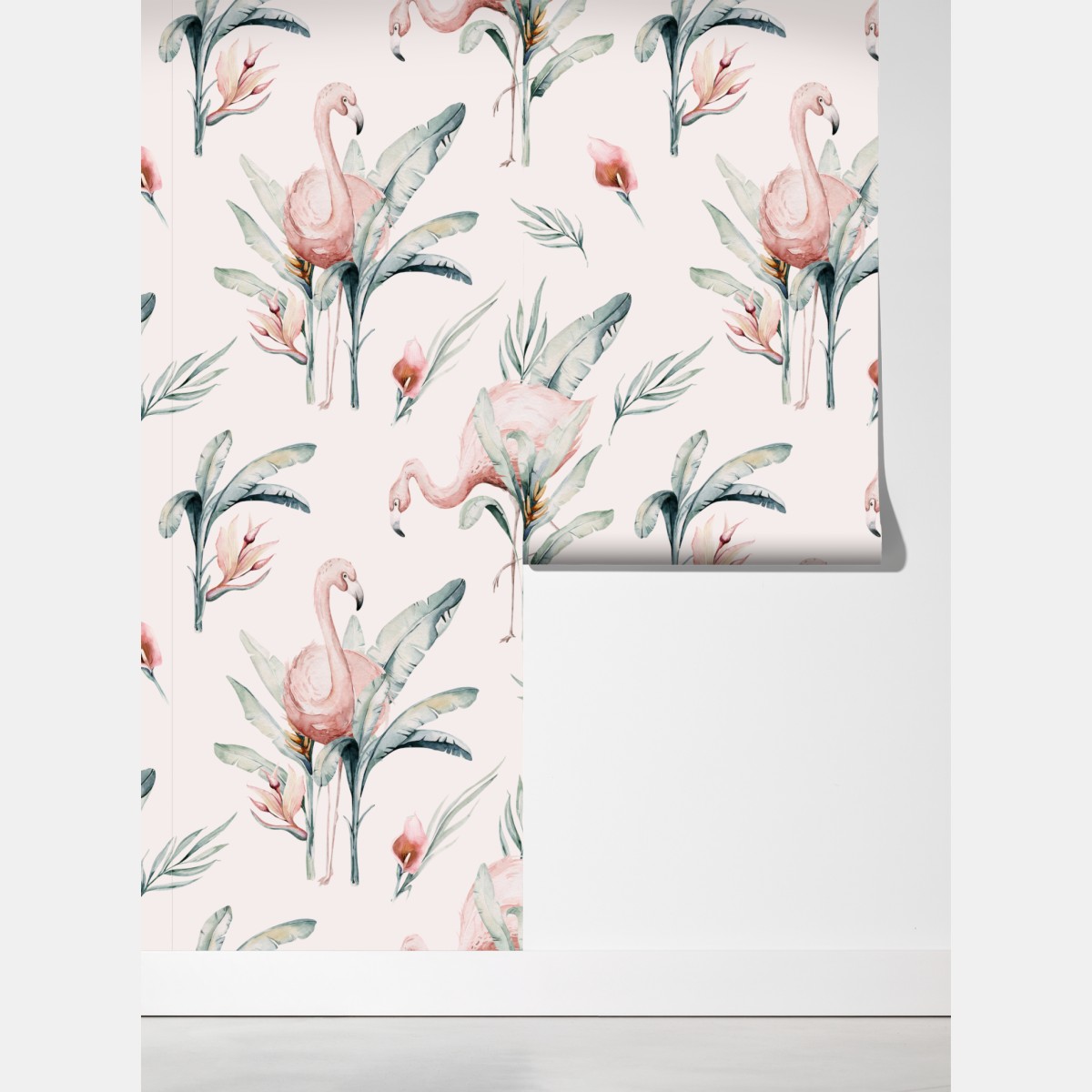 Fototapeta akwarelowy wzór z flamingami – Wallissimo® Fototapeta akwarelowy wzór z flamingami – Wallissimo®