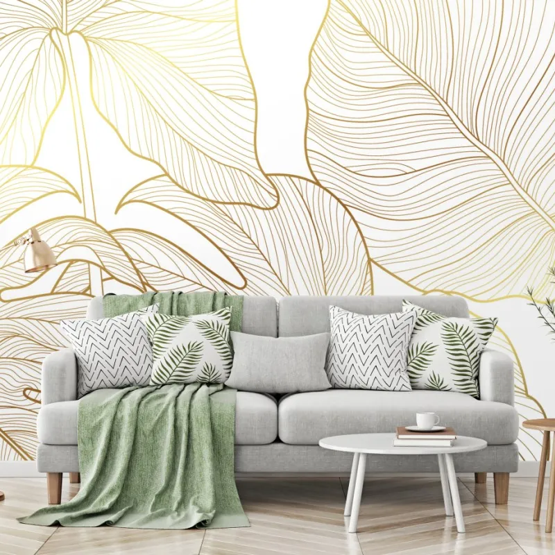 Wall mural golden botanical line art