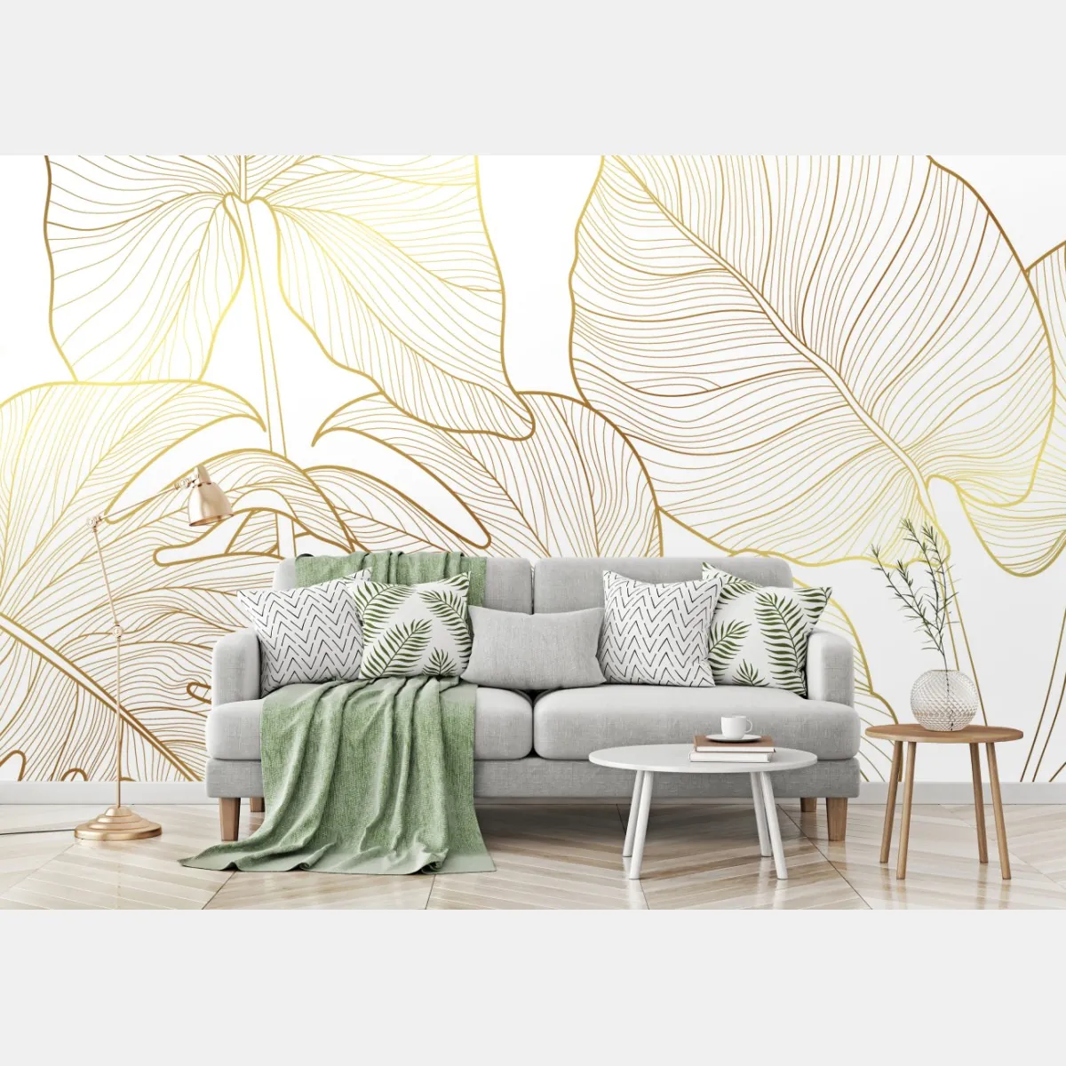 Fototapeta złote botaniczne rysunki liści – Wallissimo® Fototapeta złote botaniczne rysunki liści – Wallissimo®