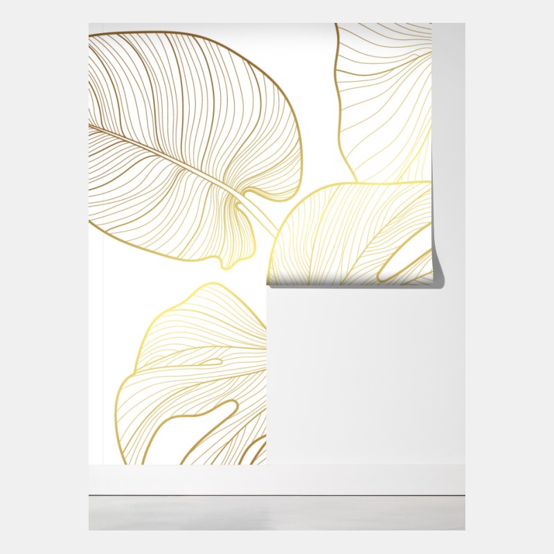 Fototapeta złote botaniczne rysunki liści – Wallissimo® Fototapeta złote botaniczne rysunki liści – Wallissimo®