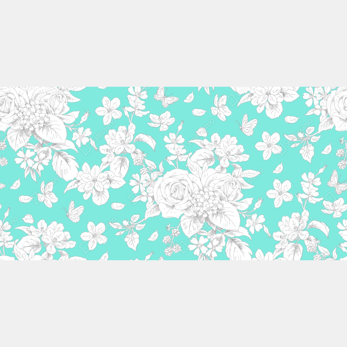 Fototapeta turkusowy wzór botaniczny z kwiatami – Wallissimo® Fototapeta turkusowy wzór botaniczny z kwiatami – Wallissimo®