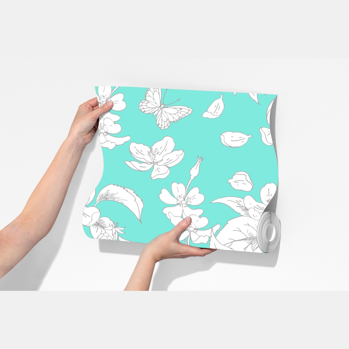 Fototapeta turkusowy wzór botaniczny z kwiatami – Wallissimo® Fototapeta turkusowy wzór botaniczny z kwiatami – Wallissimo®