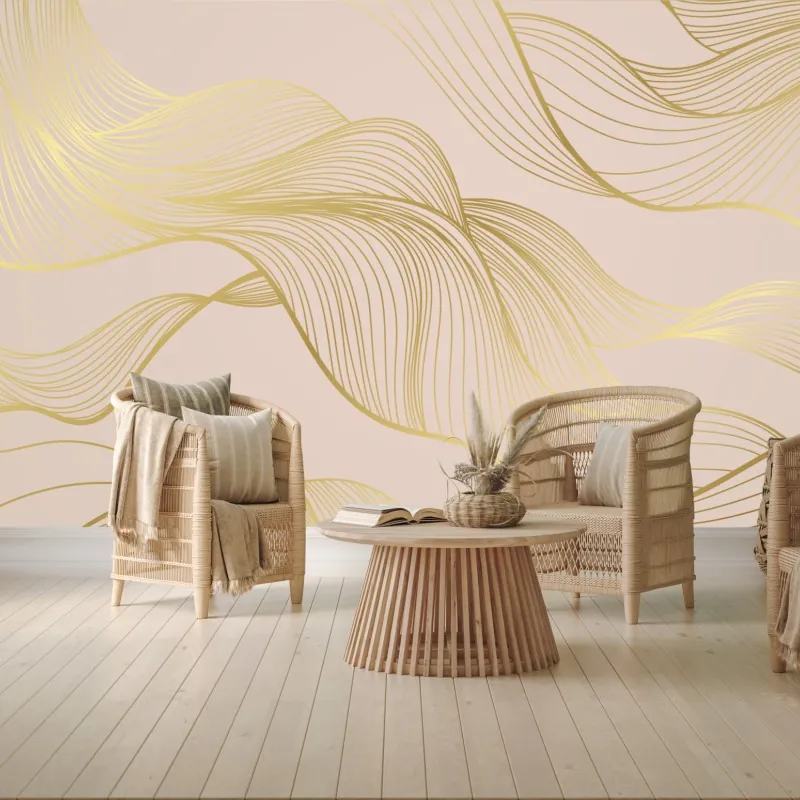 Wall mural golden waves abstract pattern