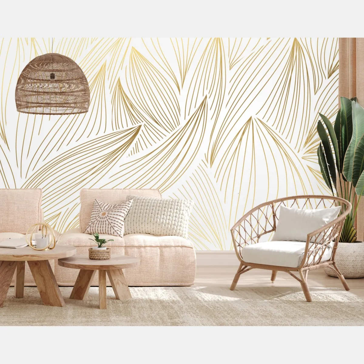 Fototapeta złote liście w liniowej grafice – Wallissimo® Fototapeta złote liście w liniowej grafice – Wallissimo®