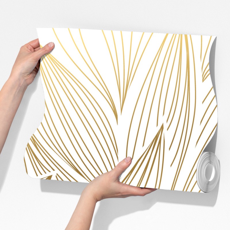 Fototapeta złote liście w liniowej grafice – Wallissimo® Fototapeta złote liście w liniowej grafice – Wallissimo®