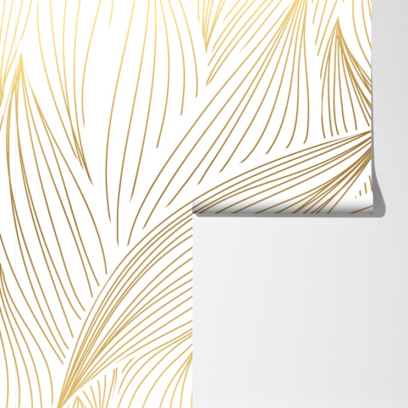 Fototapeta złote liście w liniowej grafice – Wallissimo® Fototapeta złote liście w liniowej grafice – Wallissimo®