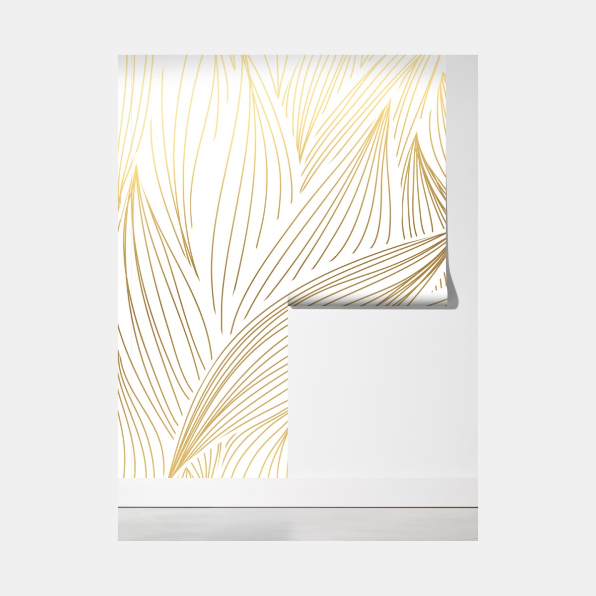 Fototapeta złote liście w liniowej grafice – Wallissimo® Fototapeta złote liście w liniowej grafice – Wallissimo®