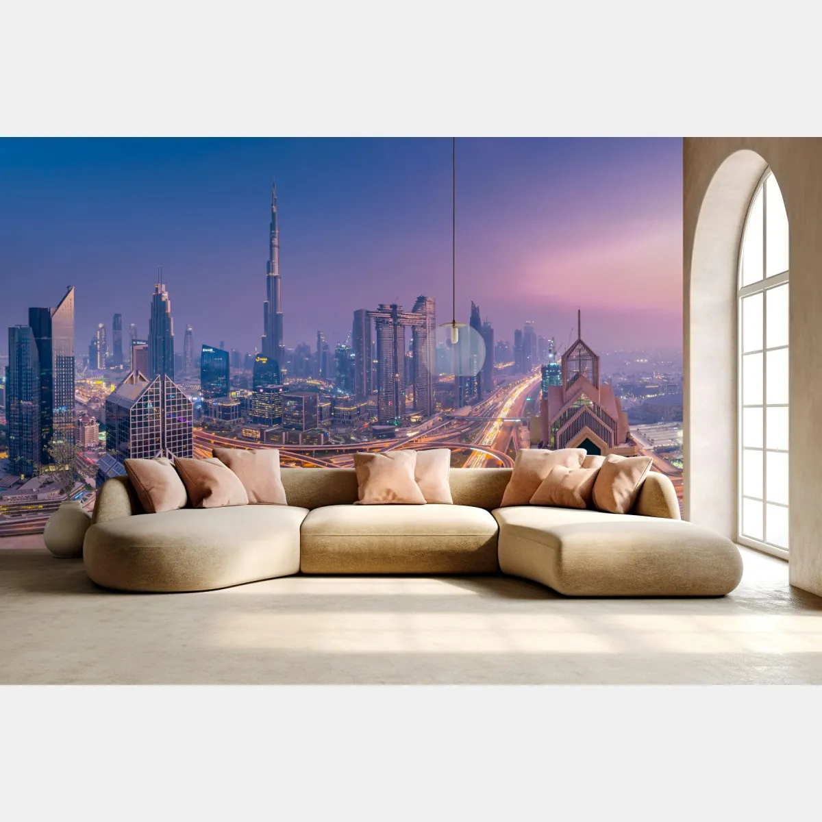 Fototapeta panoramiczny widok Dubaju o zmierzchu – Wallissimo® Fototapeta panoramiczny widok Dubaju o zmierzchu – Wallissimo®