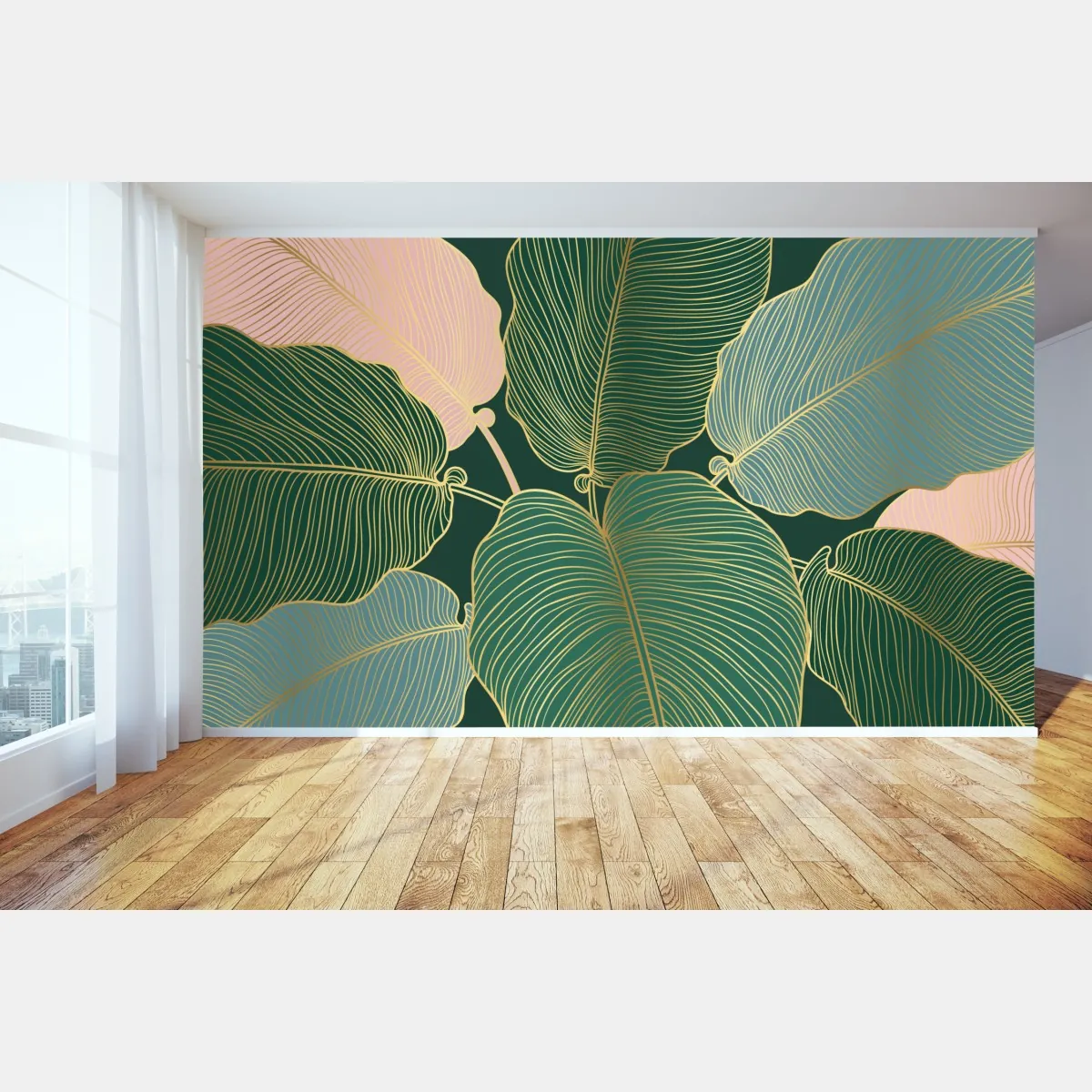 Fototapeta złote tropikalne liście – Wallissimo® Fototapeta złote tropikalne liście – Wallissimo®