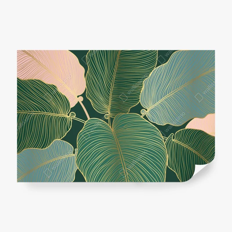 Wall mural gold-lined tropical leaves print