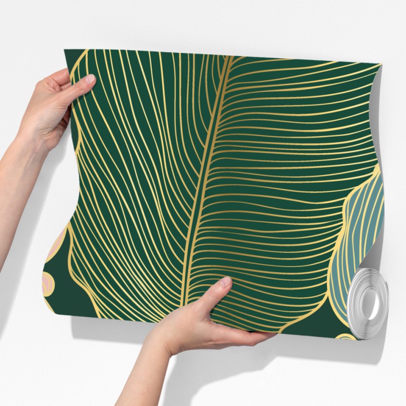 Fototapeta złote tropikalne liście – Wallissimo® Fototapeta złote tropikalne liście – Wallissimo®