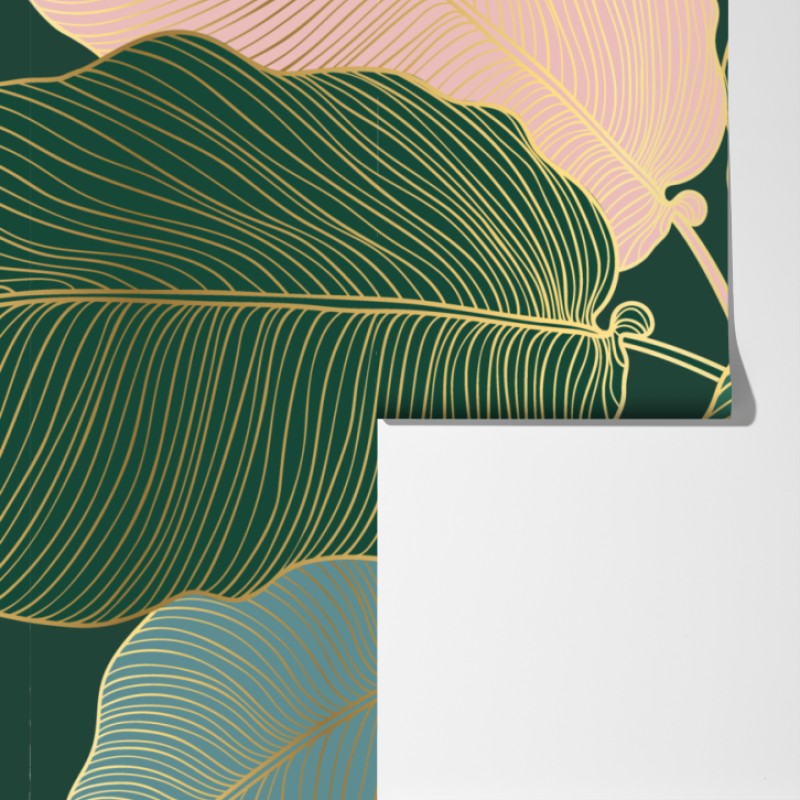 Fototapeta złote tropikalne liście – Wallissimo® Fototapeta złote tropikalne liście – Wallissimo®