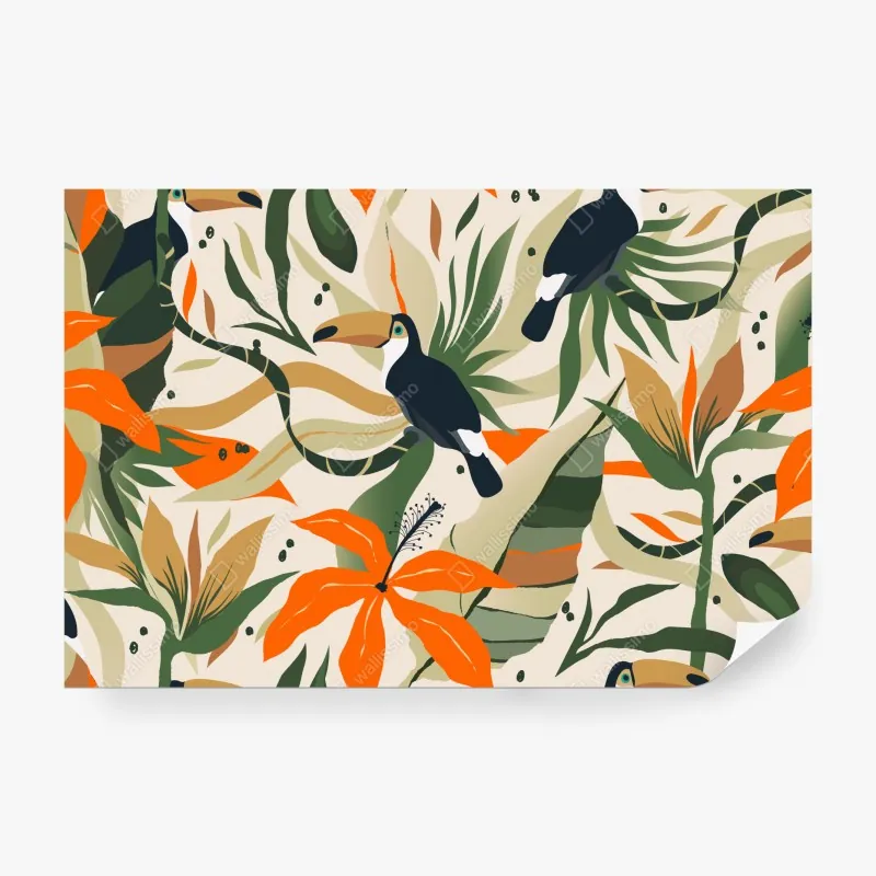 Wall mural tropical toucan botanical pattern