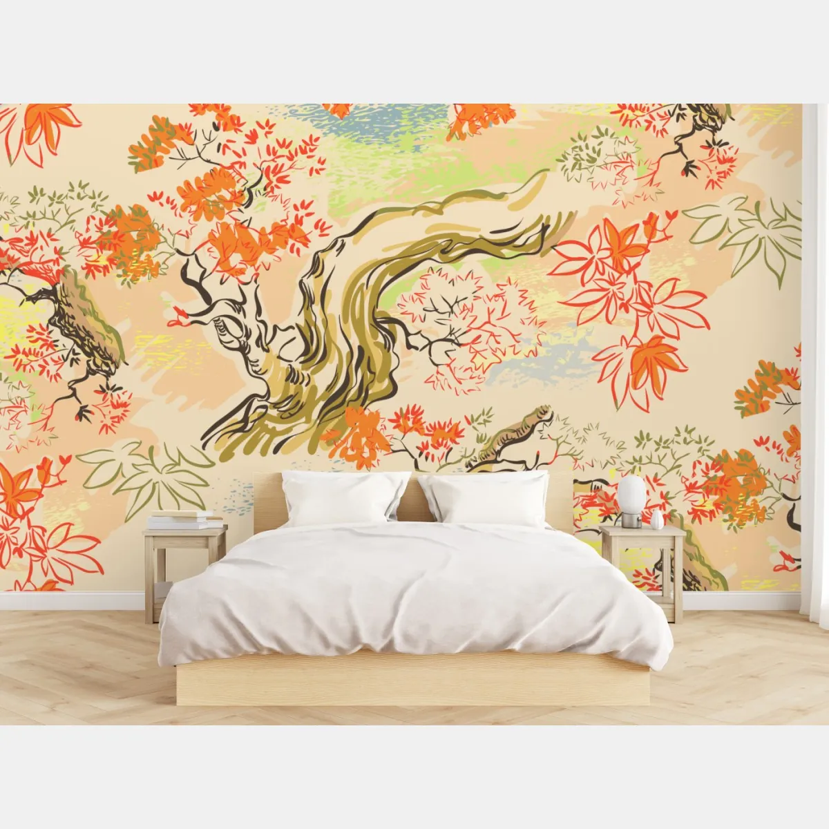 Fototapeta orientalny wzór z drzewami i liśćmi – Wallissimo® Fototapeta orientalny wzór z drzewami i liśćmi – Wallissimo®