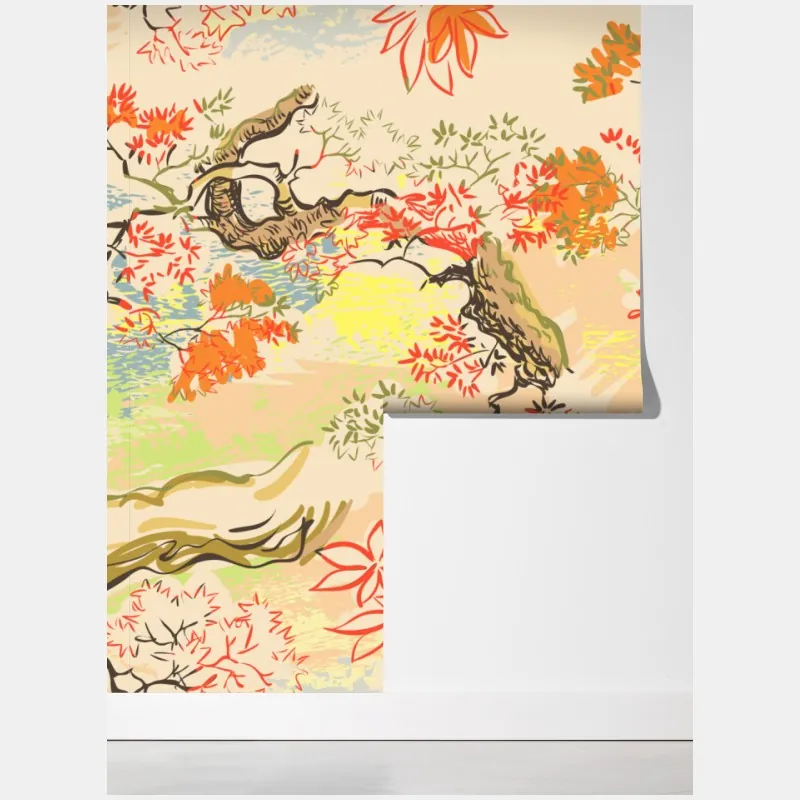 Fototapeta orientalny wzór z drzewami i liśćmi – Wallissimo® Fototapeta orientalny wzór z drzewami i liśćmi – Wallissimo®