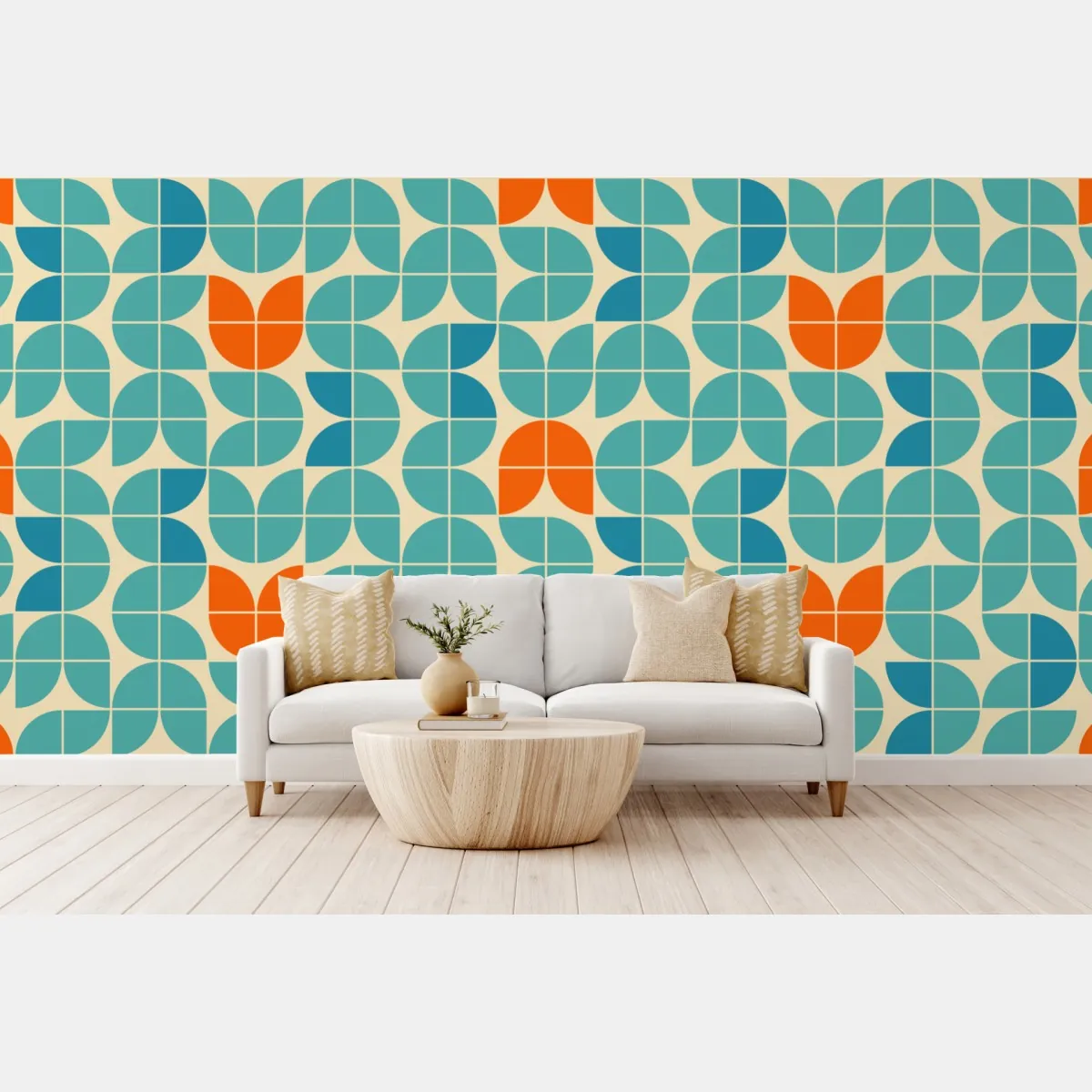 Fototapeta retro geometryczny wzór kafelkowy w turkusie i pomarańczy – Wallissimo® Fototapeta retro geometryczny wzór kafelkowy w turkusie i pomarańczy – Wallissimo®