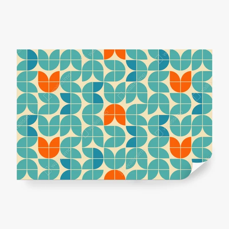 Wall mural retro geometric tile pattern in turquoise and orange