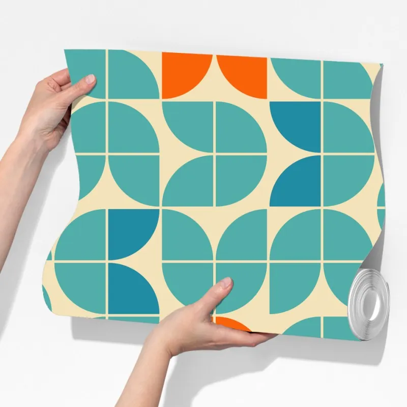 Fototapeta retro geometryczny wzór kafelkowy w turkusie i pomarańczy – Wallissimo® Fototapeta retro geometryczny wzór kafelkowy w turkusie i pomarańczy – Wallissimo®