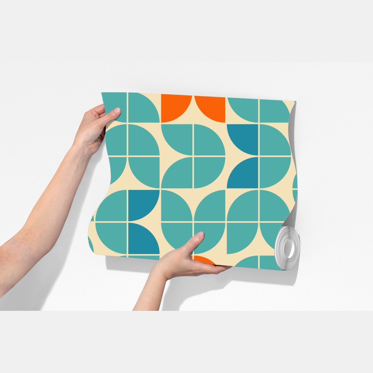 Fototapeta retro geometryczny wzór kafelkowy w turkusie i pomarańczy – Wallissimo® Fototapeta retro geometryczny wzór kafelkowy w turkusie i pomarańczy – Wallissimo®