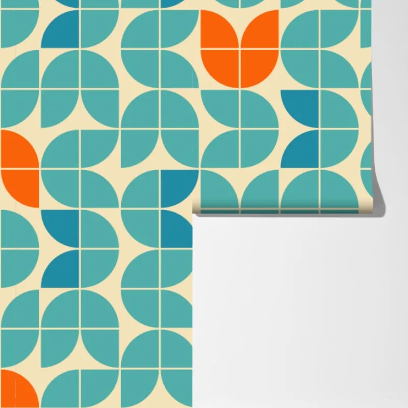 Fototapeta retro geometryczny wzór kafelkowy w turkusie i pomarańczy – Wallissimo® Fototapeta retro geometryczny wzór kafelkowy w turkusie i pomarańczy – Wallissimo®