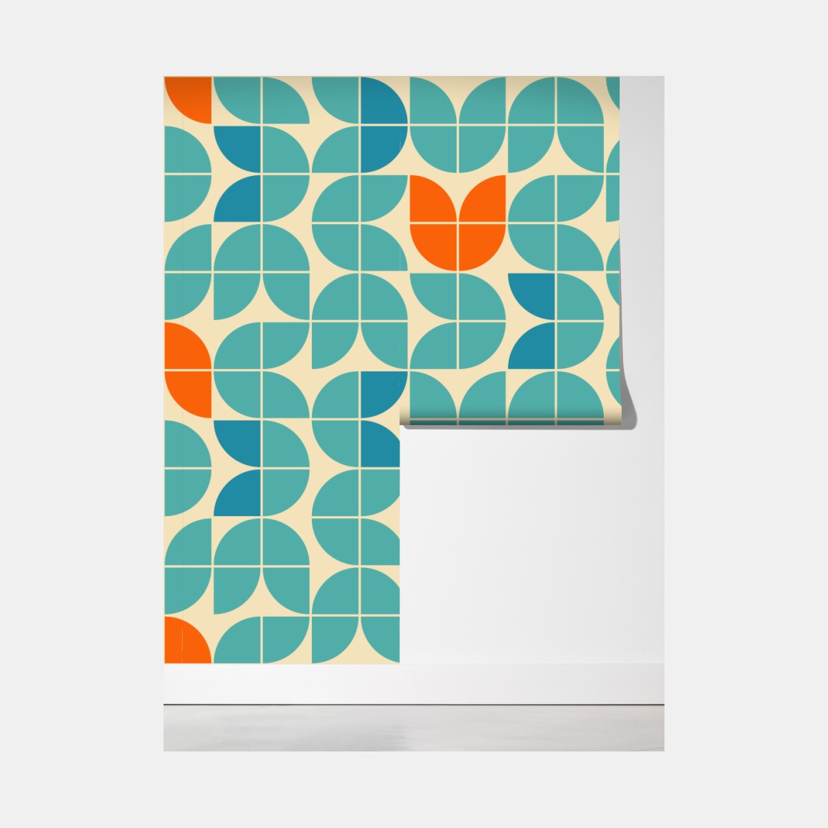 Fototapeta retro geometryczny wzór kafelkowy w turkusie i pomarańczy – Wallissimo® Fototapeta retro geometryczny wzór kafelkowy w turkusie i pomarańczy – Wallissimo®