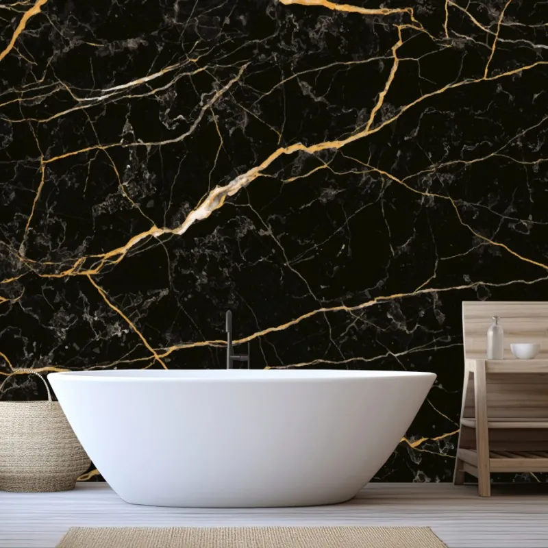 Wall mural black marble with gold veins