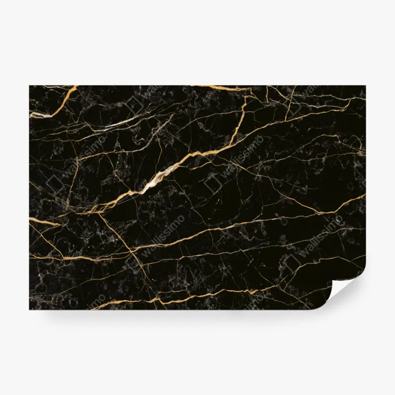 Wall mural black marble with gold veins