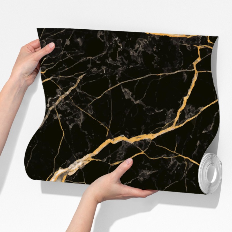 Fototapeta czarny marmur ze złotymi żyłami – Wallissimo® Fototapeta czarny marmur ze złotymi żyłami – Wallissimo®