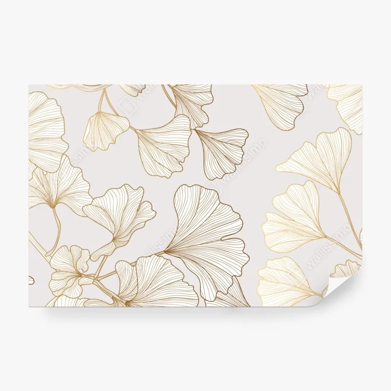 Wall mural delicate golden ginkgo botanical pattern