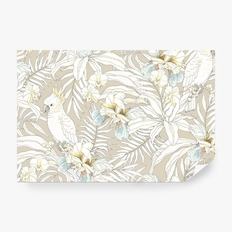 Wall mural tropical cockatoo floral pattern