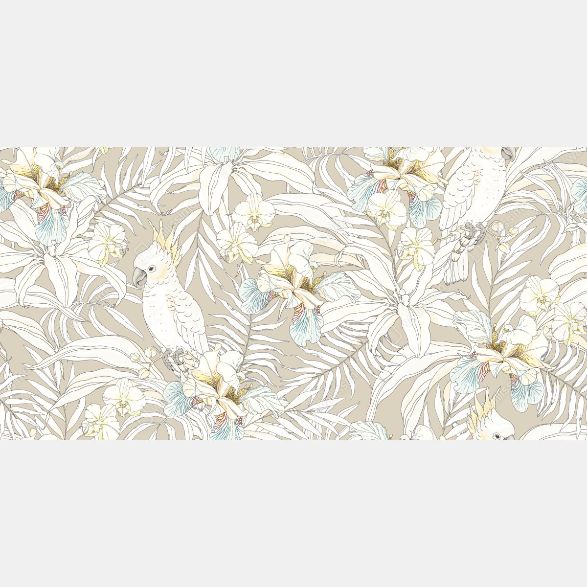 Fototapeta tropikalny wzór z kakadu i kwiatami – Wallissimo® Fototapeta tropikalny wzór z kakadu i kwiatami – Wallissimo®