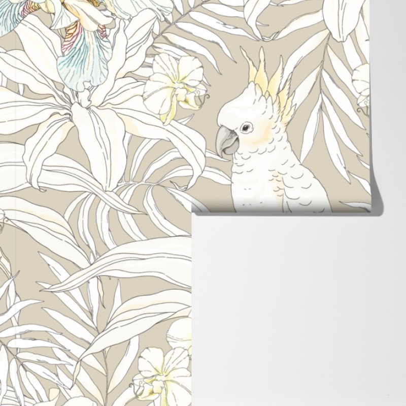Fototapeta tropikalny wzór z kakadu i kwiatami – Wallissimo® Fototapeta tropikalny wzór z kakadu i kwiatami – Wallissimo®