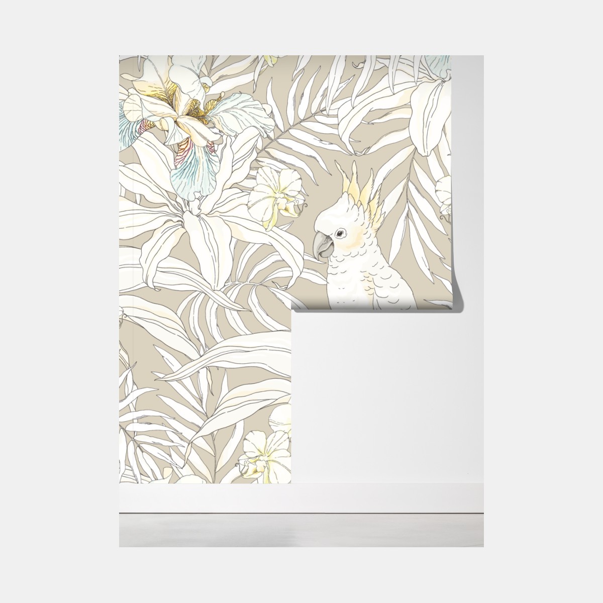 Fototapeta tropikalny wzór z kakadu i kwiatami – Wallissimo® Fototapeta tropikalny wzór z kakadu i kwiatami – Wallissimo®