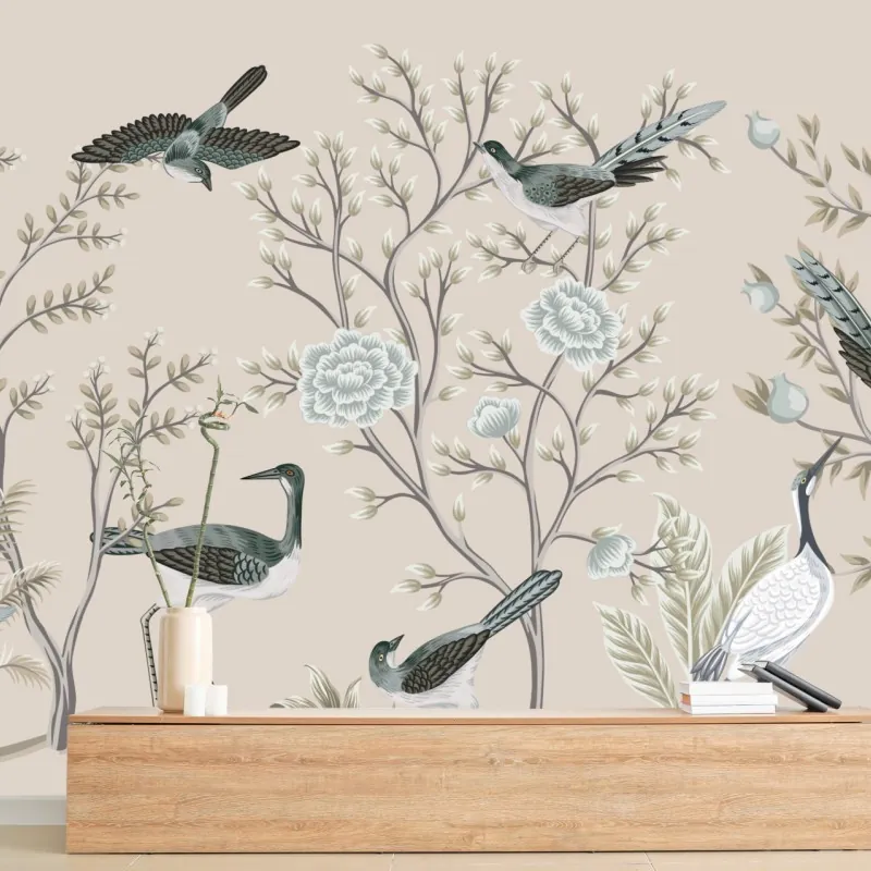 Wall mural elegant birds and blossoms mural