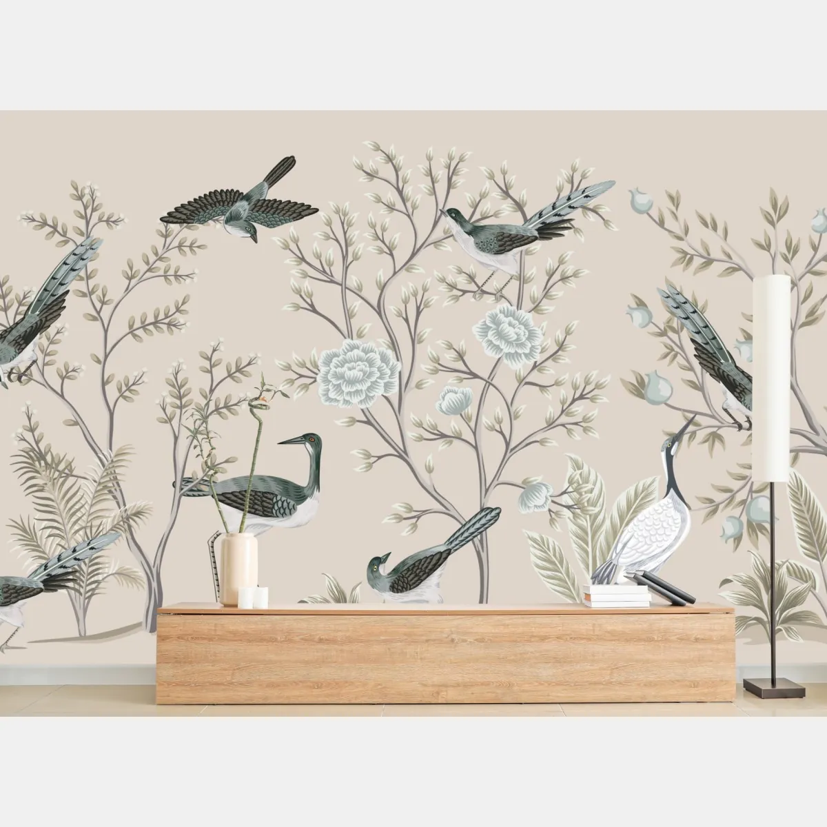 Fototapeta eleganckie ptaki i kwitnące gałęzie – Wallissimo® Fototapeta eleganckie ptaki i kwitnące gałęzie – Wallissimo®