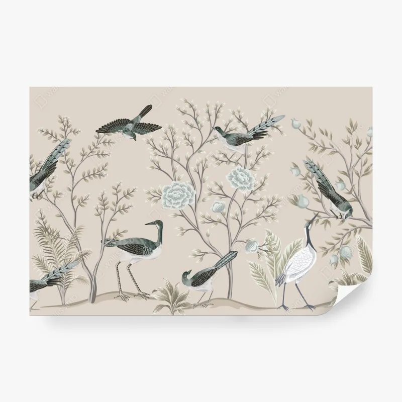 Wall mural elegant birds and blossoms mural