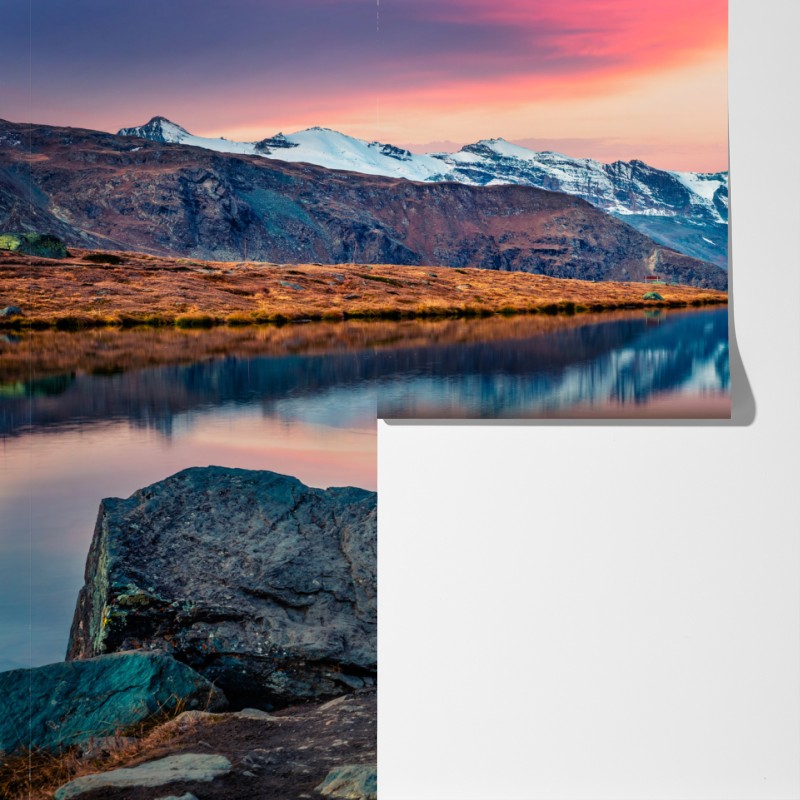 Fototapeta majestatyczny Matterhorn odbity w Stellisee – Wallissimo® Fototapeta majestatyczny Matterhorn odbity w Stellisee – Wallissimo®