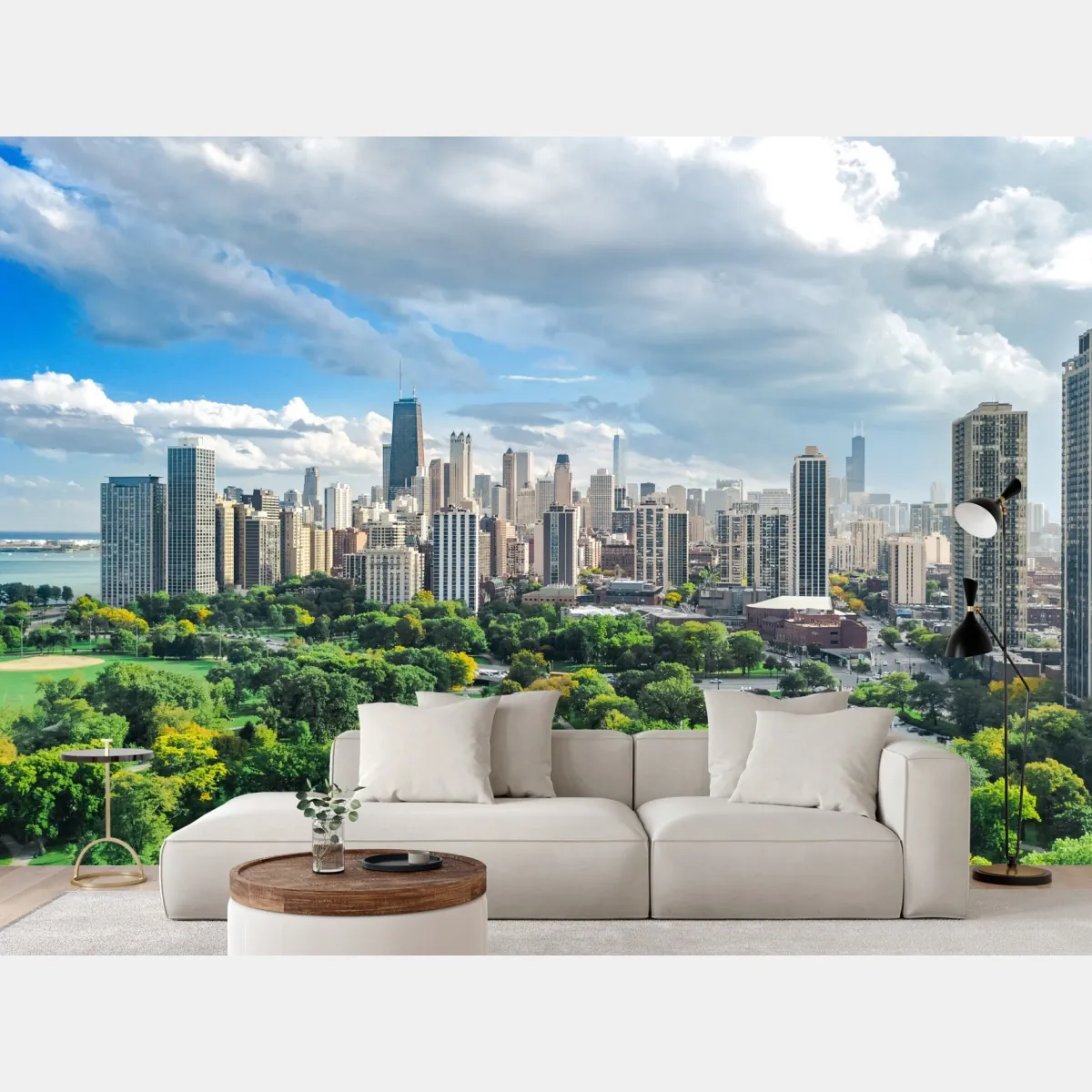 Fototapeta miejska panorama nad zielonym parkiem – Wallissimo® Fototapeta miejska panorama nad zielonym parkiem – Wallissimo®