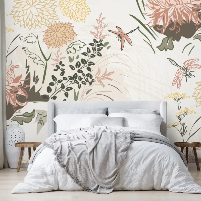 Wall mural soft pastel floral pattern