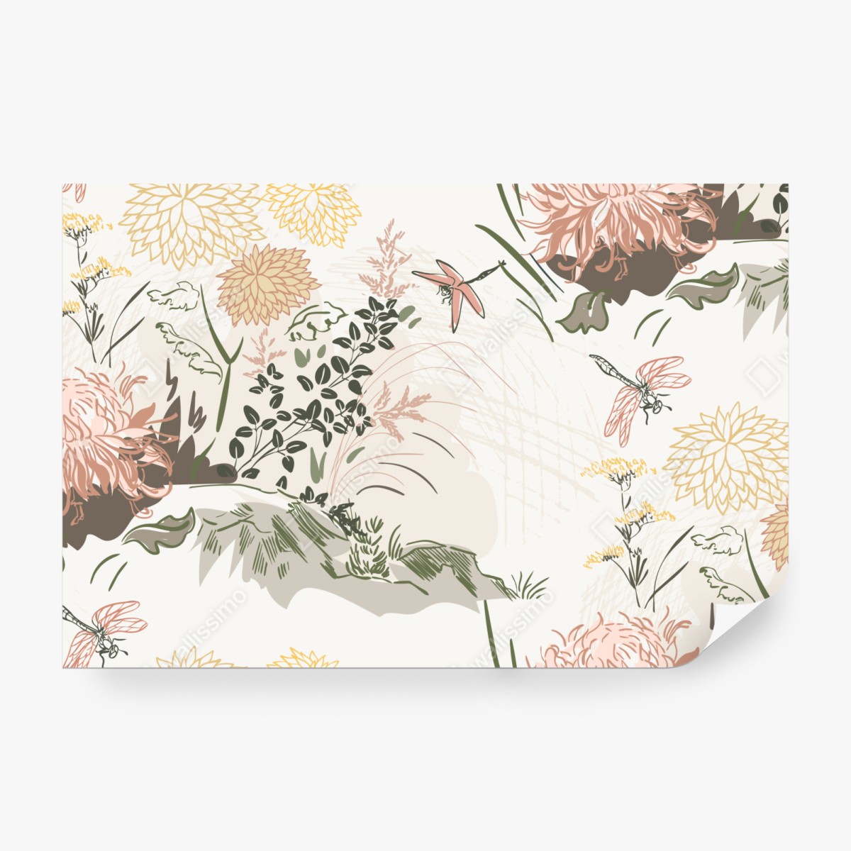 Fototapeta delikatny pastelowy wzór kwiatowy – Wallissimo® Fototapeta delikatny pastelowy wzór kwiatowy – Wallissimo®