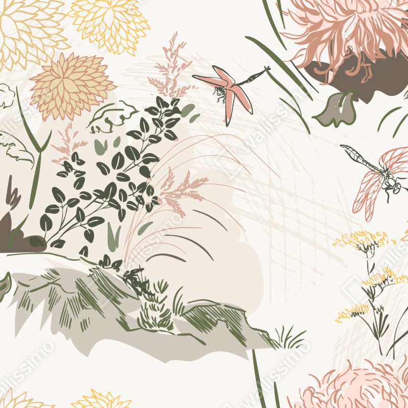 Fototapeta delikatny pastelowy wzór kwiatowy – Wallissimo® Fototapeta delikatny pastelowy wzór kwiatowy – Wallissimo®