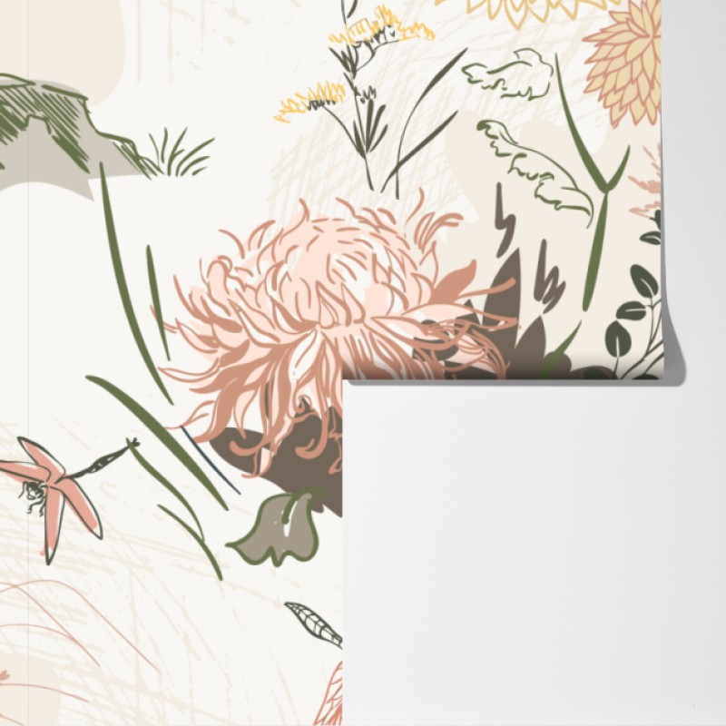 Fototapeta delikatny pastelowy wzór kwiatowy – Wallissimo® Fototapeta delikatny pastelowy wzór kwiatowy – Wallissimo®