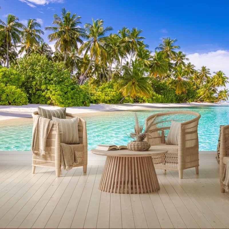 Fototapeta tropikalna plaża z palmami – Wallissimo® Fototapeta tropikalna plaża z palmami – Wallissimo®