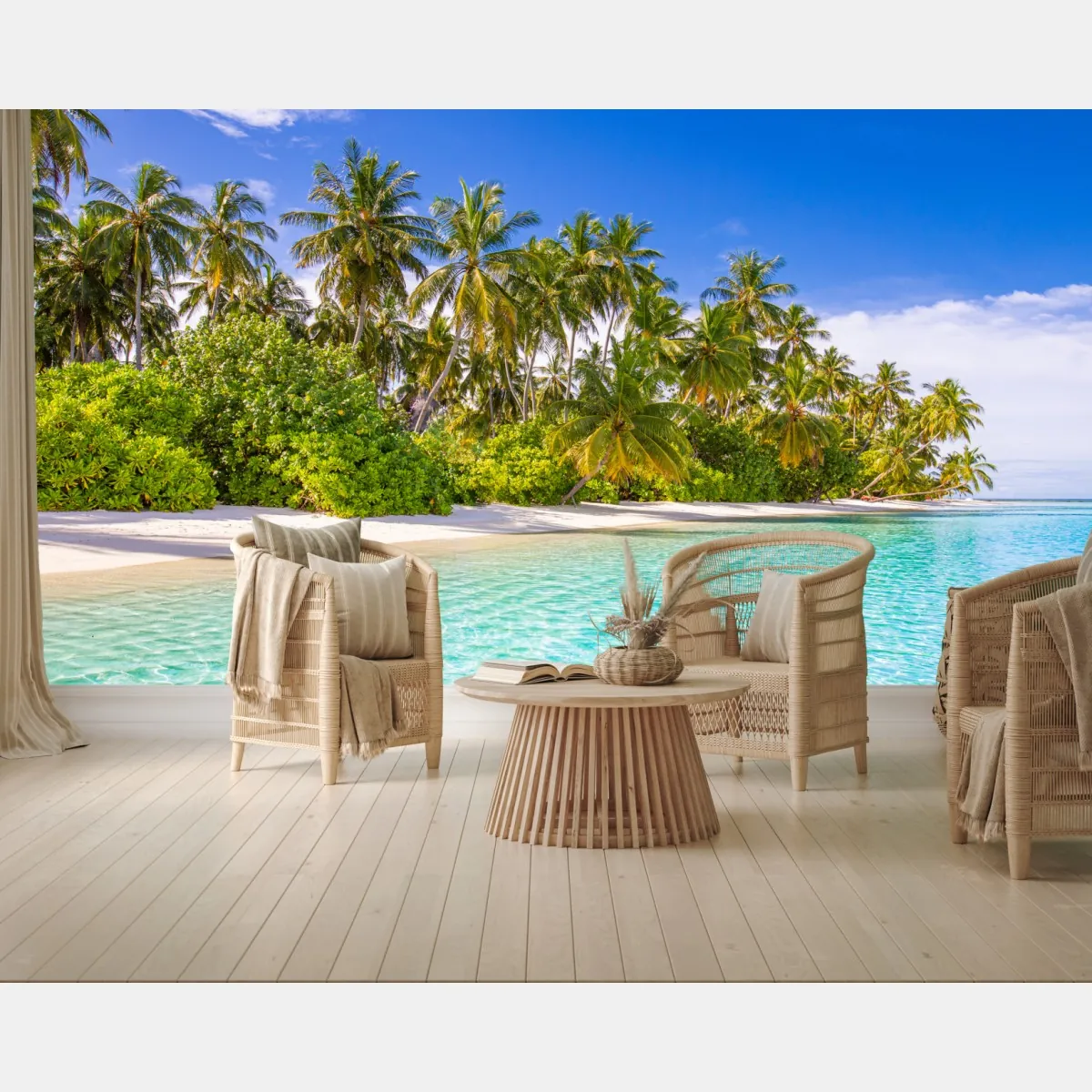 Fototapeta tropikalna plaża z palmami – Wallissimo® Fototapeta tropikalna plaża z palmami – Wallissimo®