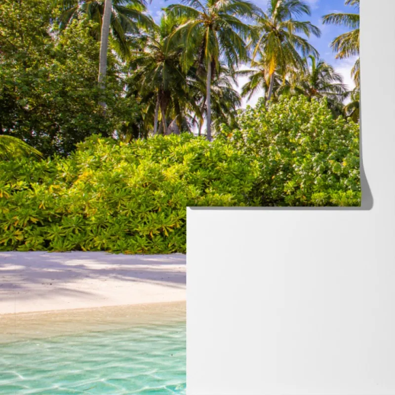 Fototapeta tropikalna plaża z palmami – Wallissimo® Fototapeta tropikalna plaża z palmami – Wallissimo®