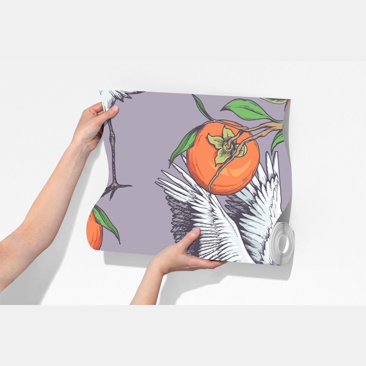 Fototapeta żurawie i kwiaty persymony – Wallissimo® Fototapeta żurawie i kwiaty persymony – Wallissimo®