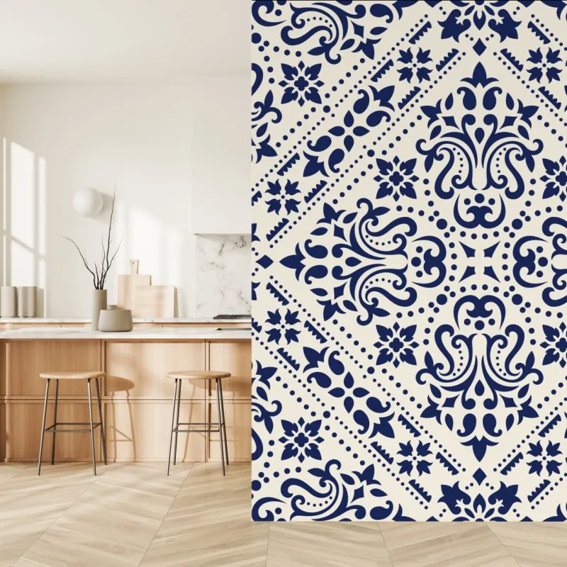 Wall mural navy damask tile pattern