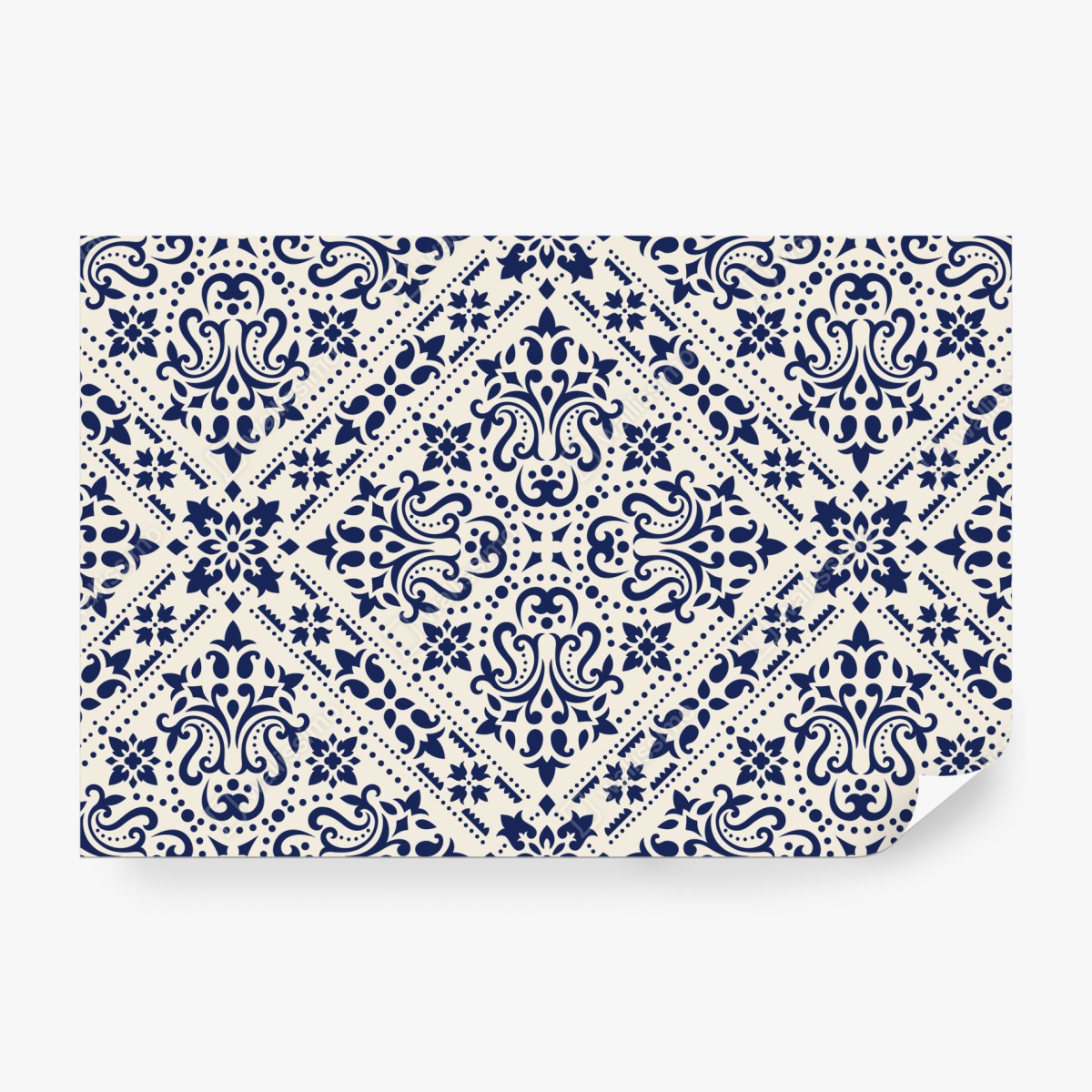 Fototapeta granatowy wzór damaskowy na płytkach – Wallissimo® Fototapeta granatowy wzór damaskowy na płytkach – Wallissimo®