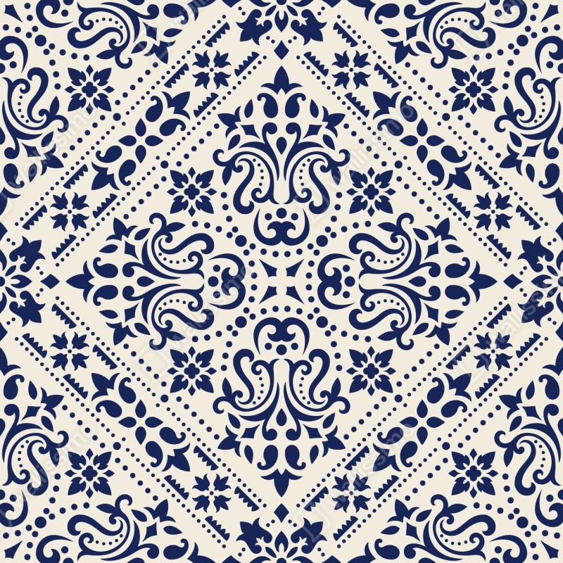 Fototapeta granatowy wzór damaskowy na płytkach – Wallissimo® Fototapeta granatowy wzór damaskowy na płytkach – Wallissimo®
